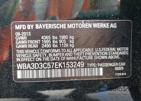 2014 BMW 328 D z USA, uszkodzony, nr VIN WBA3D3C57EK153249